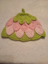 NWOT Hand and Heart Pastel Strawberry Hand Crocheted Hat Infant  3-6 Months Baby