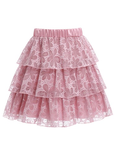 Girls Tulle Skirt Hollow Out Cake Skirt Prom Ball Multi-layer Elastic Waistband - Picture 10 of 41
