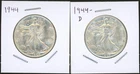Lot of (2) Coins - 1944-P & D 90% Silver Walking Liberty Half Dollars