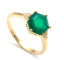 Green Onyx Hexagon Ring 925 Sterling Silver Gold Plated Jewelry Engagement Gift