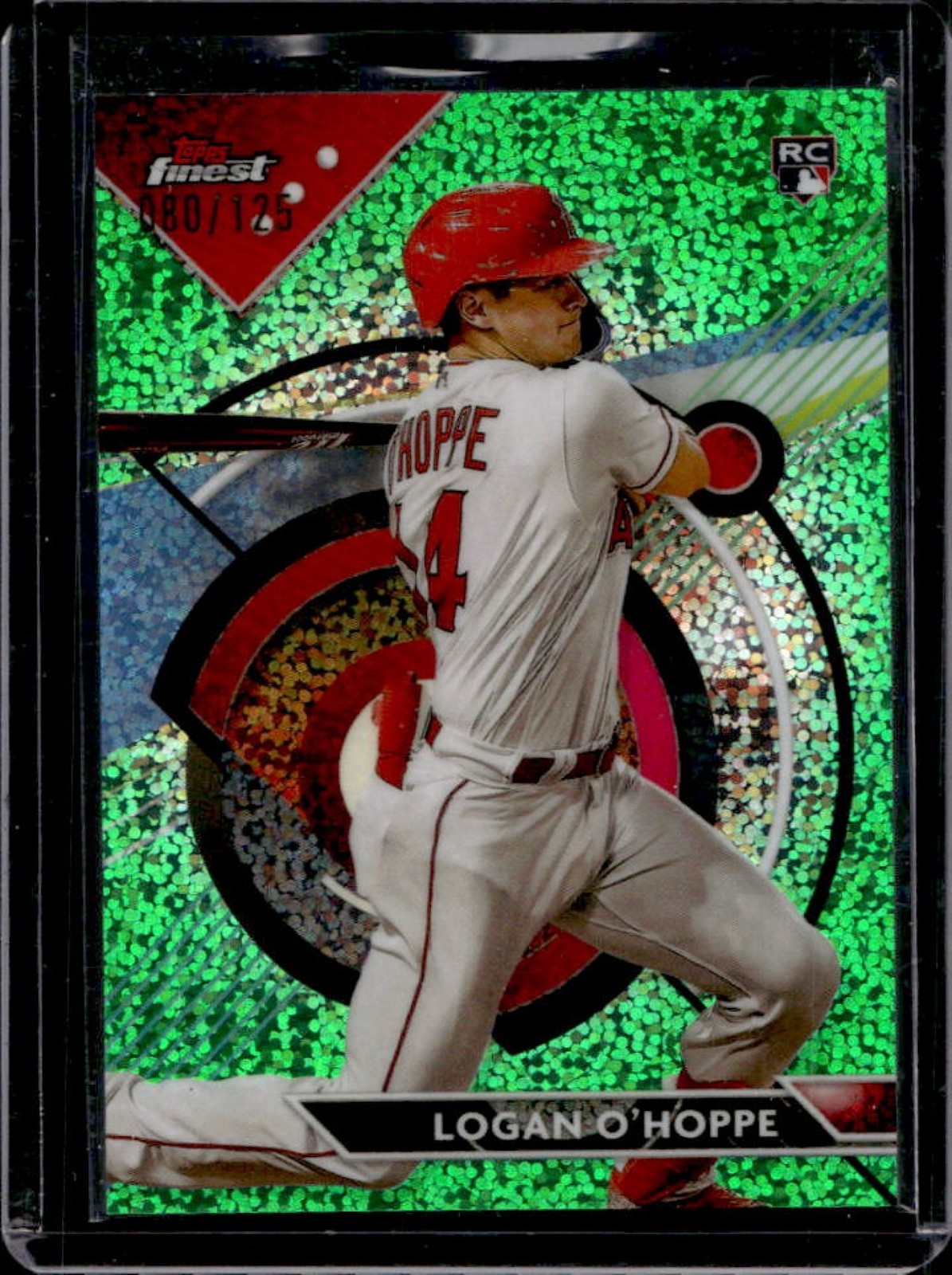 2023 Topps Finest Logan O'Hoppe Green Speckle Refractor RC Rookie #80/125