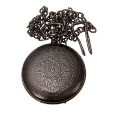 Vintage Retro Steampunk Pocket Watch Black Quartz Pendant Necklace Chain Gift H