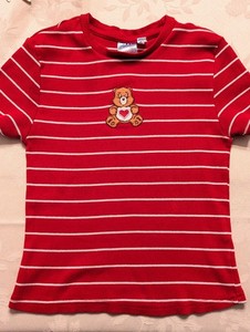 Care Bears Red Striped Ribbed Babydoll Tee YL/Juniors XS Heart Patch Y2K 90s