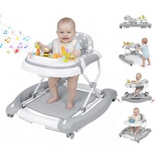 5-in-1 Baby Walker Foldable Bouncer Adjustable Height w/ Music for Boys Girls