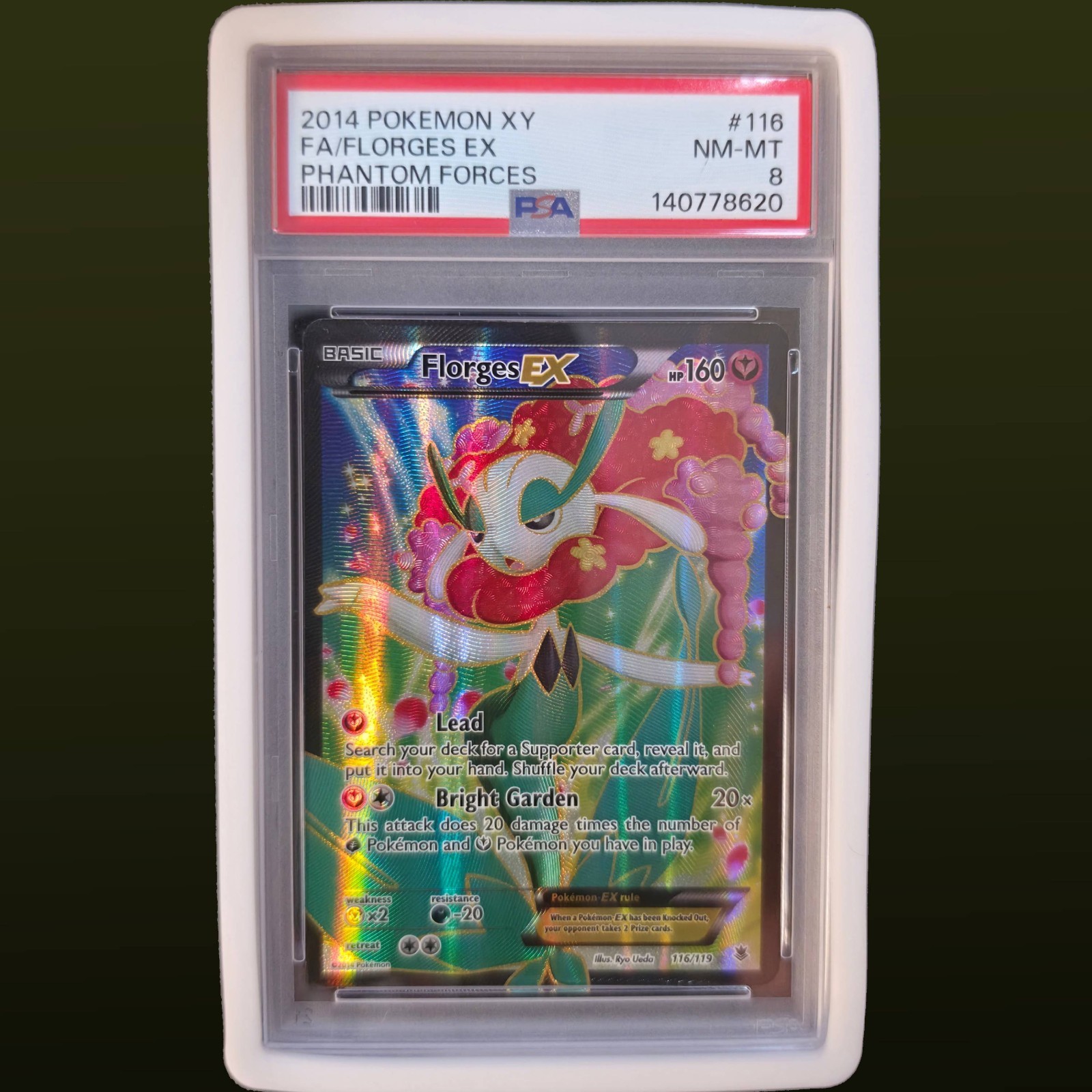 2014 POKEMON XY PHANTOM FORCES FULL ART/FLORGES EX 116 PSA 8