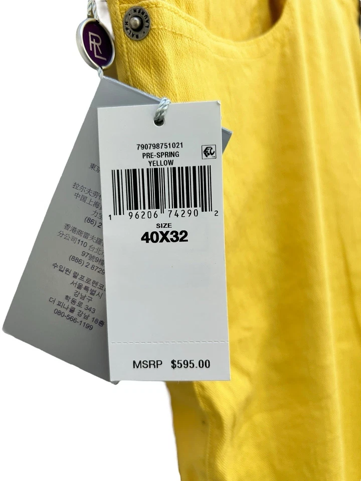 Новый с Ярлыками Ralph Lauren фиолетовый ярлык мужчин 40 x 32 льняной смеси Slim Fit брюки желтый $595 - Изображение 3 из 4