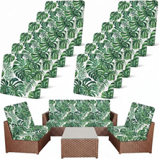 12 Pcs Washable Outdoor Cushion Covers - Green Tropical Monstera Design