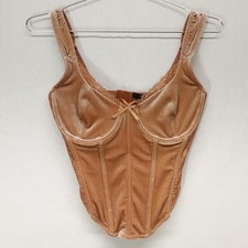 Forever 21 Corset Top Womens Small Brown Velour Velvet Lace Festival Bustier
