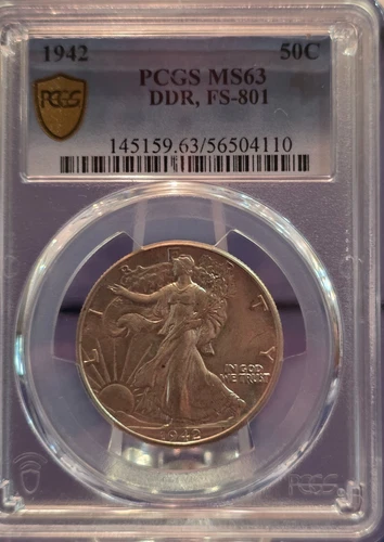 1942 Walking Liberty Silver Half Dollar DDR  MS63 PCGS Gold Shield Graded 02/26