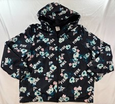 VICTORIA'S SECRET PINK BLACK FLORAL CAMPUS ANORAK RAIN COAT JACKET Sz XS/S