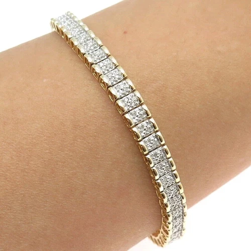 Gold Plated Sterling Silver 925 SUN Real Diamond Tennis Link Bracelet 7.5" - 第 1/7 張圖片