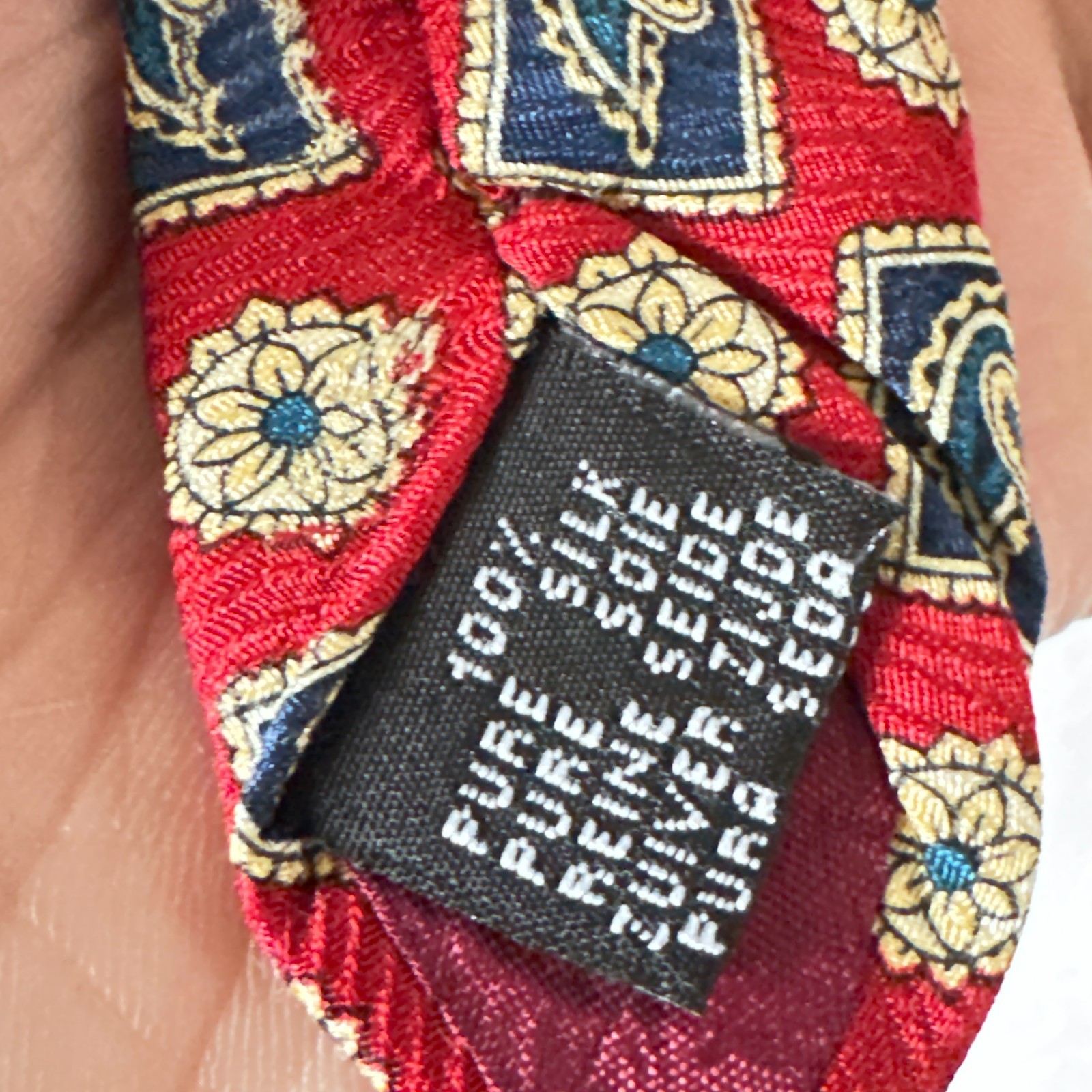 Vintage Walbusch 100% Pure Silk Tie - Red & Blue Geometric Paisley Pattern image 8