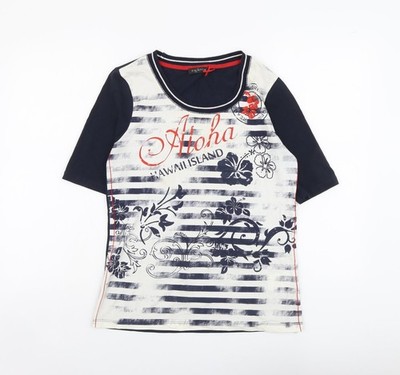 Via Appia Damen blau Baumwolle Basic T-Shirt Größe 10 Rundhals - Aloha Hawaii