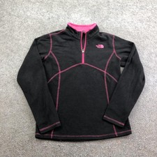 The North Face Sweater Girls Large Black 1/4 Zip Fleece Pullover Pink Trim