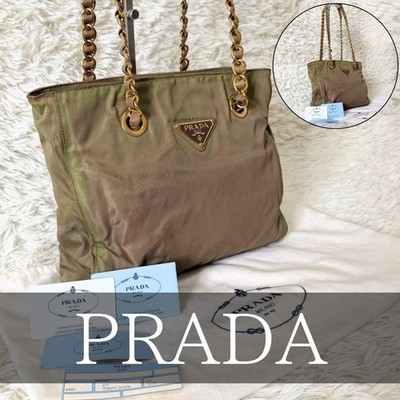 PRADA Tessuto Nylon Triangle Logo Shoulder Bag Khaki Green Authentic Vintage