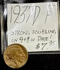 1937-D BUFFALO NICKEL (F) FINE CONDITION (strong Doubling In date)! ENN COINS