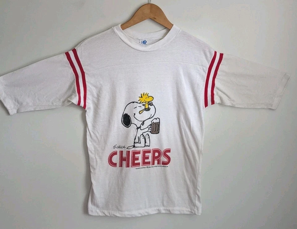 True Vintage 70s 80s Peanuts Snoopy Woodstock Cheers Shirt Artex 38" Chest USA - Image 4 of 4