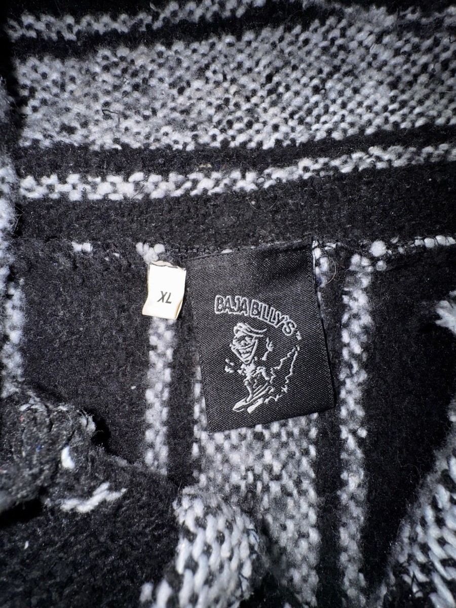 Baja Billys Mexican Pancho  Hoodie Drug Rug Black/gray size Large View 4