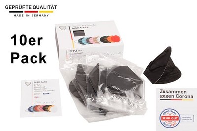 Axis Line 10 x FFP2 Maske schwarz MADE IN GERMANY Sparpack mit dermatest