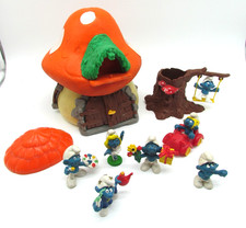 Vintage 1970s Peyo Schleich Smurfs Lot Large House Key Tree Swing 7 Figures