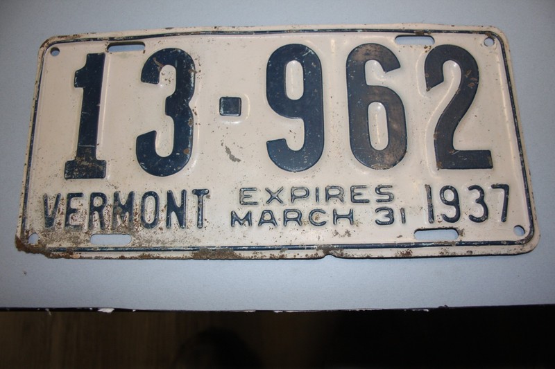 Vintage 1937 Vermont license plate