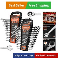 26-Piece Ratcheting Wrench Set | Metric and SAE | Ratchet Combination Wrenche...