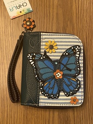 NEW!!   CHALA BLUE BUTTERFLY ZIP AROUND WALLET - BLUE