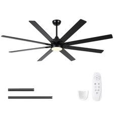 72 Inch Ceiling Fans with Lights and Remote 8 Black Wood Blades Large Ceiling...