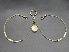 Victorian French Rolled Gold Double Albert Pocket Watch Chain with Locket Fob