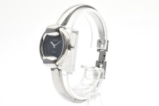 Gucci 1400L Ladies Quartz Bangle Watch Stainless Steel Black Hazy Crystal