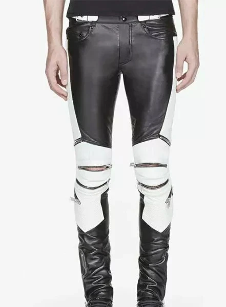 Men's Leather Pant Genuine Lambskin Leather Two-tone Designer Zipper Ride