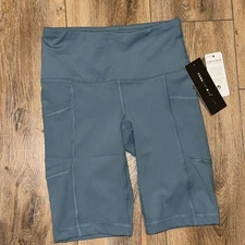 Yogalicious Lux High Waist Biker Shorts with Pocket Harbor Breeze XS NWT