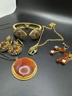 Vintage Amber Tone Costume Jewelry Lot Bracelet Necklace Earrings Boho