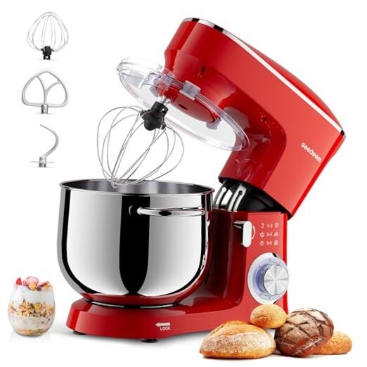 Stand Mixer, 8.5 Qt 660W Tilt-Head Kitchen Mixer with 6+P Extra Large Cherry