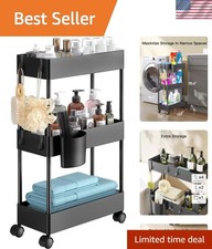 Slim Storage Cart with Wheels - 3 Tier Bathroom Organizers and Storage Cart -...