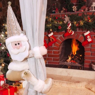 Ensemble attaches rideaux Noël vacances Père Noël bonhomme de neige tissu feu - Photo 1/4