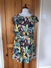 F&F Short Sleeve Navy Blue Leaf Pattern Summer Dress - Size 14