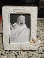Precious Moments Baptism Picture Frame Quilted Pink Baby Girl Dedication Gift
