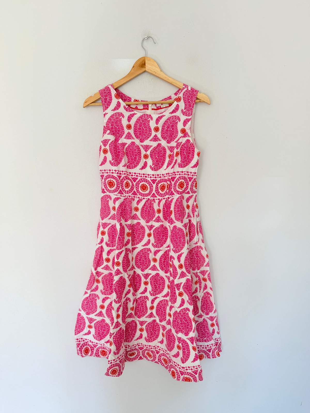 Boden Dress Size UK 12 Pink Cotton Floral Summer Sleeveless Paisley