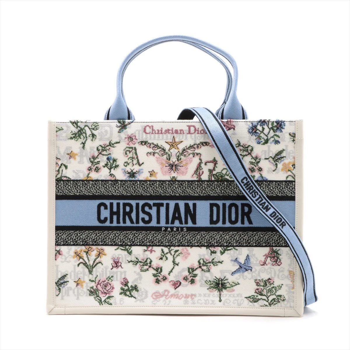 Sac fourre tout Christian Dior Amour Book moyen toile et cuir 2 voies multicolore