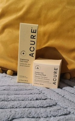 ACURE Brightening Day Cream & Zombie Cell Clarifying Mask Set - NEW 