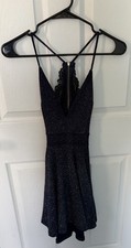 Windsor Women's Small Navy Blue Glitter Sparkle Short Dress Lace Back