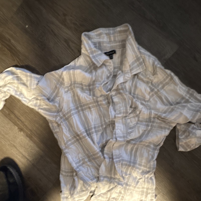 Well Worn Men's XXL Plaid Button-Up Shirt White/Gray Long Sleeve Pockets