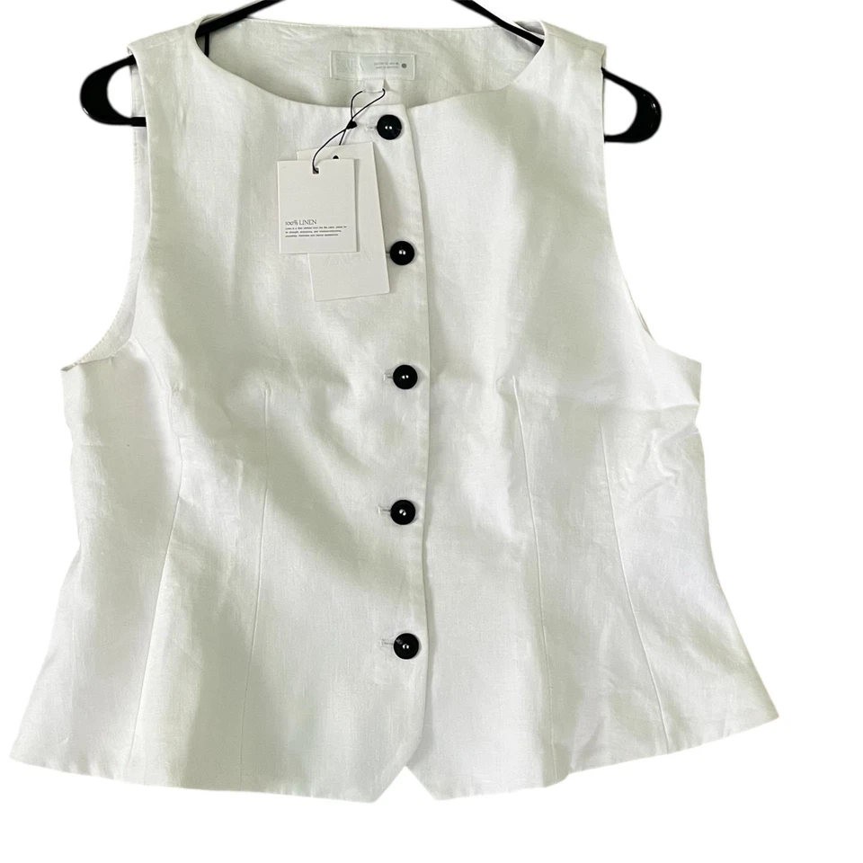 ZARA 100% Linen Peplum Vest ZW Collection White XL – Zara Woman Collection - Image 4 of 4