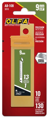 AB-10B OLFA Precision Silver Snap-Off Blade for Utility Knife 9mm, 1 Pack of 10