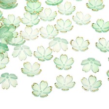 50 Pcs Gold-Plated Acrylic Cherry Blossom Flower Beads, Green Gradient