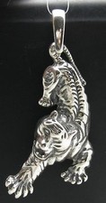 Large Genuine Sterling Silver Pendant Tiger Solid Hallmarked 925 Handmade
