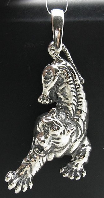 Großer Echter Sterling Silber Anhänger Tiger massiv punziert 925 handgefertigt Großer Echter Sterling Silber Anhänger Tiger massiv punziert 925 handgefertigt