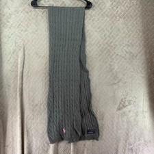 Ralph Lauren Scarf Gray Wool Blend Cable Knit Pink Pony Logo 72 in Long