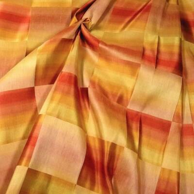 55'' W, 100% Silk, Sunset Orange, Glowing Gold & Vibrant Yellow Check BTY